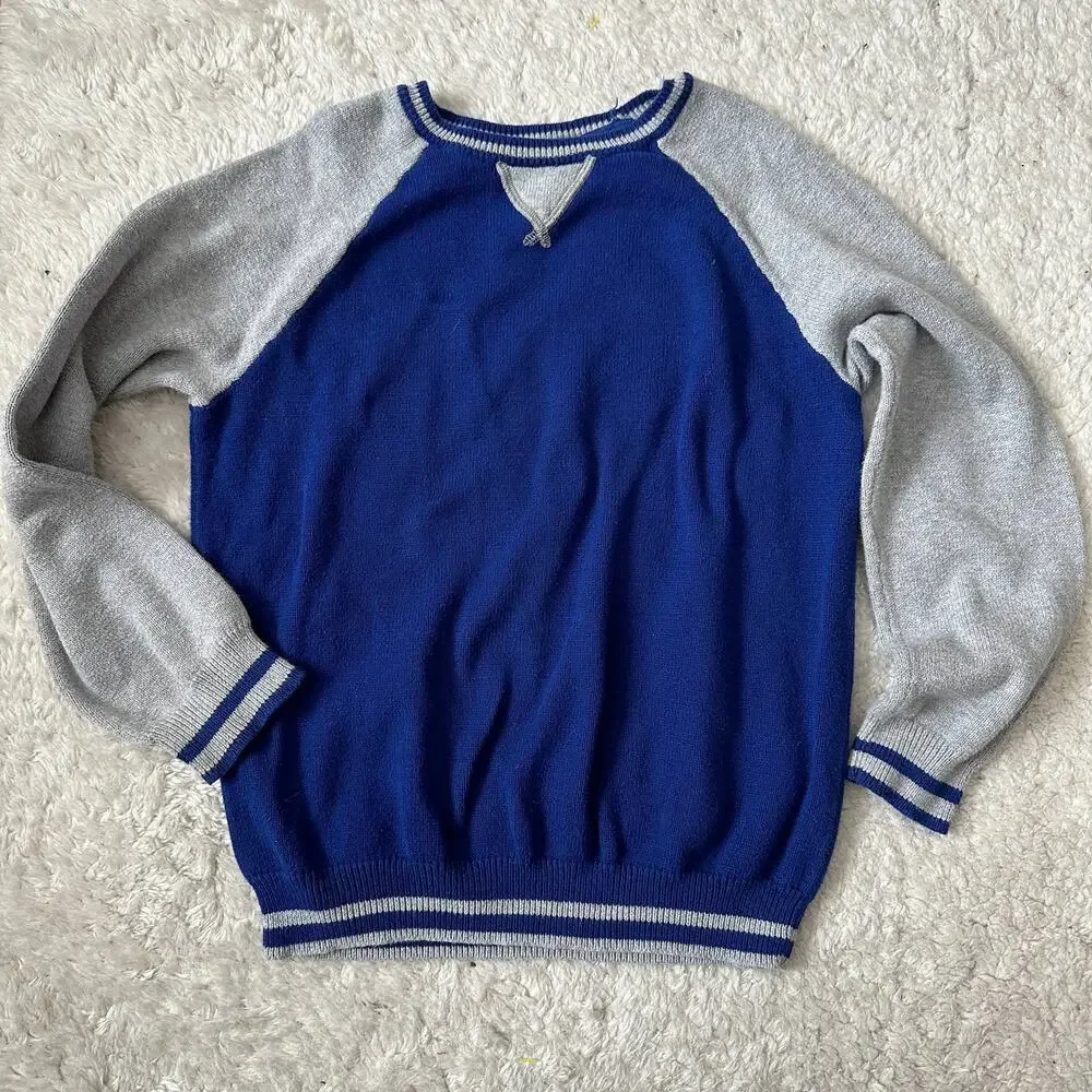 Gymboree Blue Gray Raglan Colorblock Cotton Sweater M 7 8 Boys